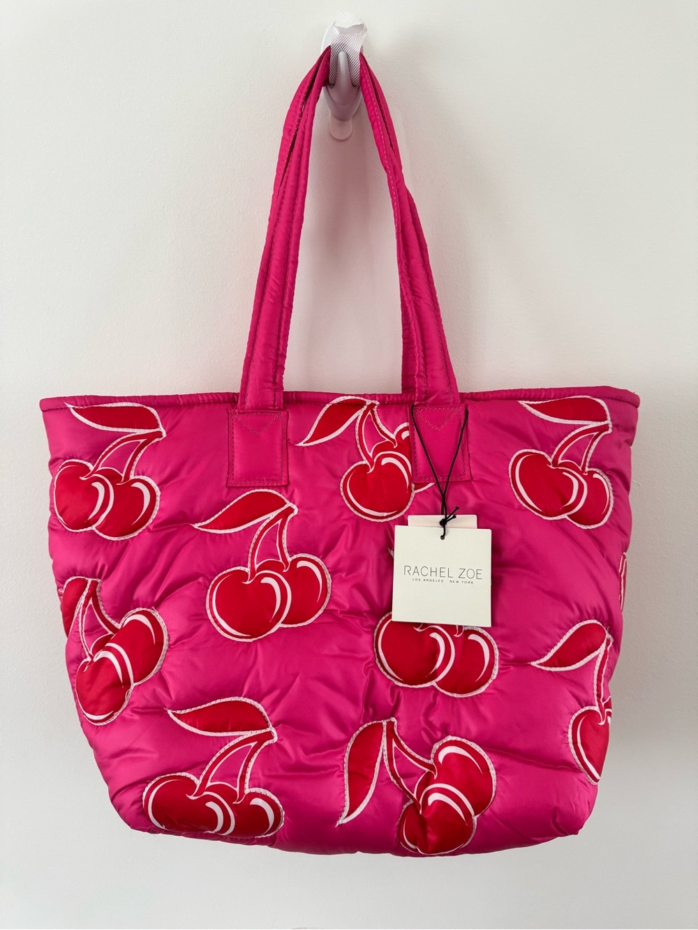 Rachel Zoe Pink Quilted Cherry Print Tote